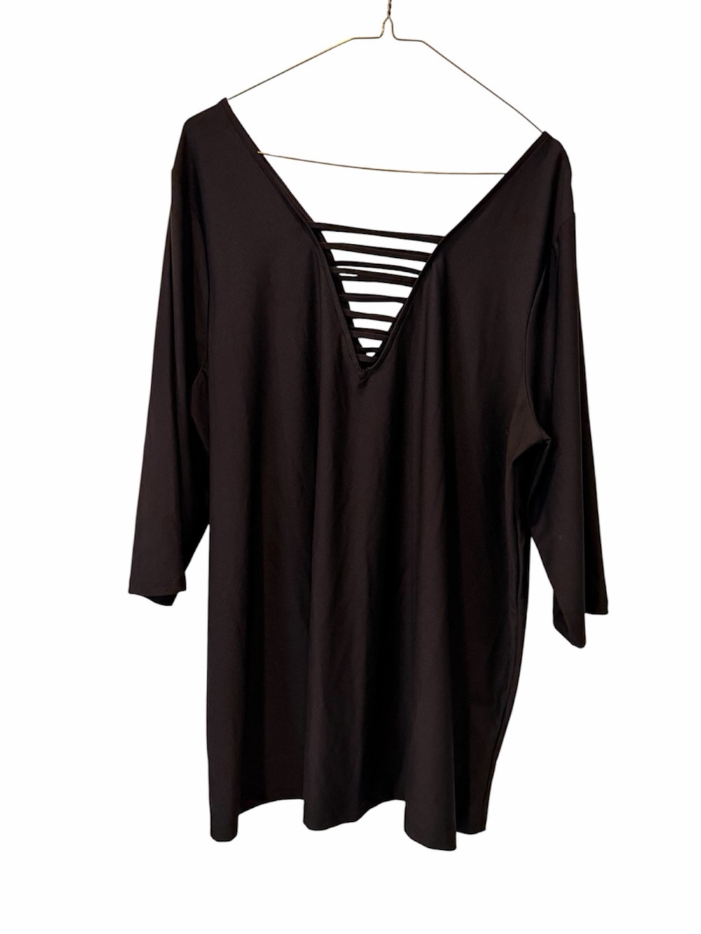 Black Strappy V-Neck Tunic Top